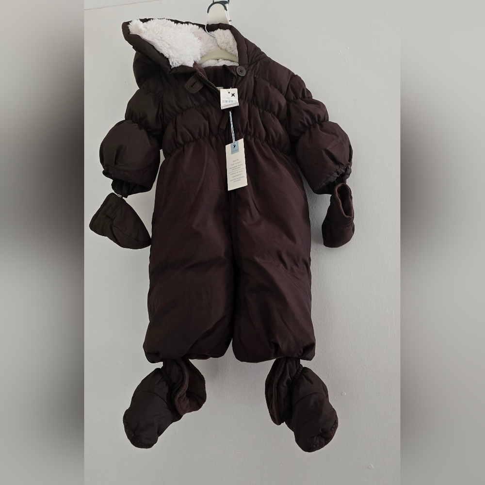 GAP Brown Hooded Snowsuit with Mittens and Booties
